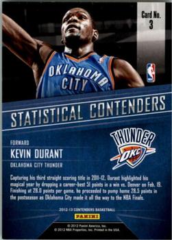 2012-13 Panini Contenders - Statistical Contenders #3 Kevin Durant Back