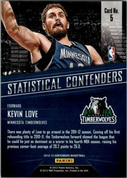 2012-13 Panini Contenders - Statistical Contenders #5 Kevin Love Back