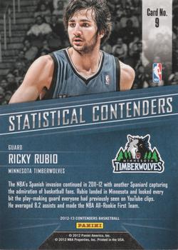 2012-13 Panini Contenders - Statistical Contenders #9 Ricky Rubio Back