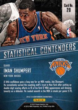 2012-13 Panini Contenders - Statistical Contenders #20 Iman Shumpert Back