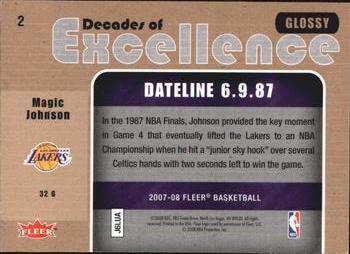 2007-08 Fleer - Decades of Excellence Glossy #2 Magic Johnson Back