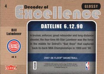 2007-08 Fleer - Decades of Excellence Glossy #4 Bill Laimbeer Back