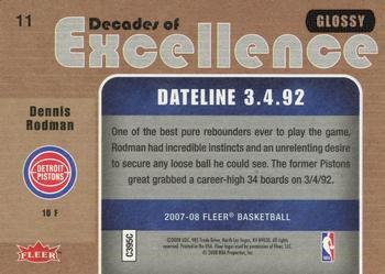 2007-08 Fleer - Decades of Excellence Glossy #11 Dennis Rodman Back