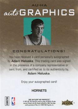 2007-08 Fleer Hot Prospects - Autographics #AU-AH Adam Haluska Back