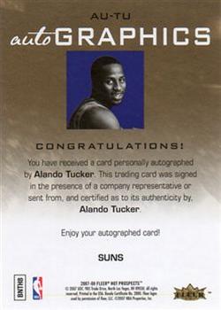 2007-08 Fleer Hot Prospects - Autographics #AU-AT Alando Tucker Back