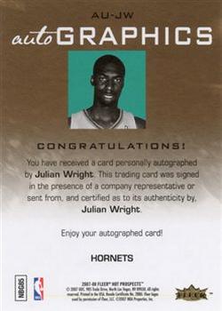 2007-08 Fleer Hot Prospects - Autographics #AU-JW Julian Wright Back