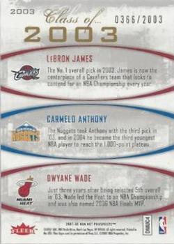 2007-08 Fleer Hot Prospects - Class of... #2003 LeBron James / Carmelo Anthony / Dwyane Wade Back