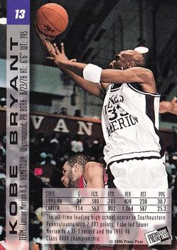 1996 Press Pass #13 Kobe Bryant Back
