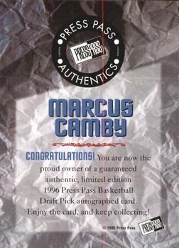 1996 Press Pass - Autographs #NNO Marcus Camby Back