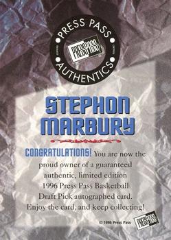 1996 Press Pass - Autographs #NNO Stephon Marbury Back