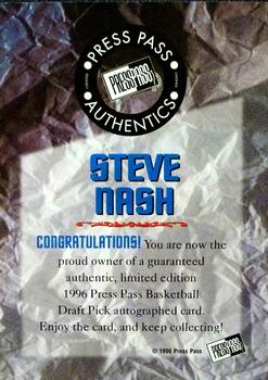 1996 Press Pass - Autographs #NNO Steve Nash Back