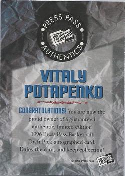 1996 Press Pass - Autographs #NNO Vitaly Potapenko Back