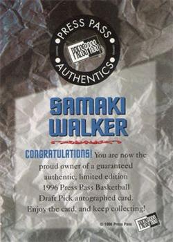 1996 Press Pass - Autographs #NNO Samaki Walker Back
