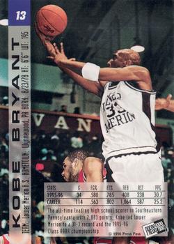 1996 Press Pass - Swisssh #13 Kobe Bryant Back