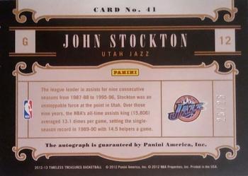 2012-13 Panini Timeless Treasures - Timeless Signatures #41 John Stockton Back