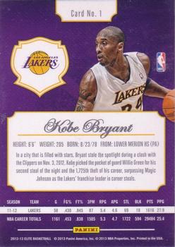 2012-13 Panini Elite #1 Kobe Bryant Back