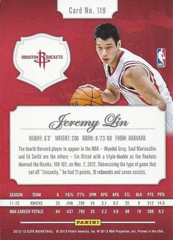 2012-13 Panini Elite #119 Jeremy Lin Back