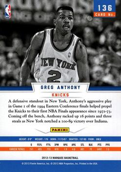 2012-13 Panini Marquee #136 Greg Anthony Back