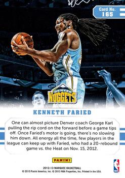 2012-13 Panini Marquee #165 Kenneth Faried Back