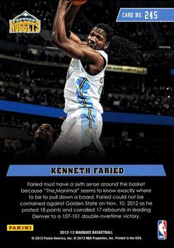 2012-13 Panini Marquee #245 Kenneth Faried Back
