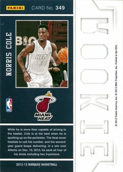 2012-13 Panini Marquee #349 Norris Cole Back