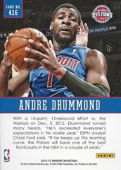 2012-13 Panini Marquee #416 Andre Drummond Back