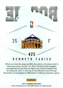 2012-13 Panini Marquee #475 Kenneth Faried Back
