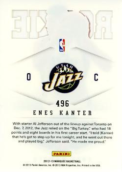 2012-13 Panini Marquee #496 Enes Kanter Back