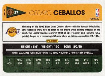 2012-13 Panini Past & Present #27 Cedric Ceballos Back