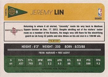 2012-13 Panini Past & Present #8 Jeremy Lin Back