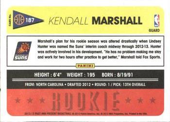 2012-13 Panini Past & Present #187 Kendall Marshall Back
