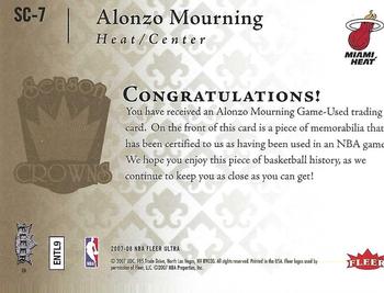 2007-08 Ultra - Season Crowns Memorabilia #SC-7 Alonzo Mourning Back