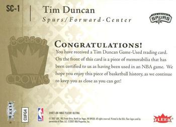 2007-08 Ultra - Season Crowns Memorabilia #SC-1 Tim Duncan Back