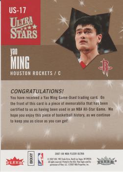 2007-08 Ultra - Ultra Stars Memorabilia #US-17 Yao Ming Back