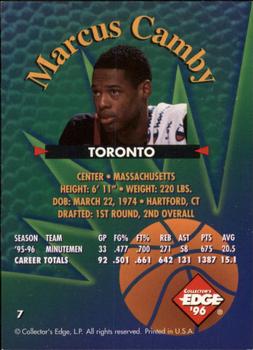 1996 Collector's Edge Rookie Rage #7 Marcus Camby Back