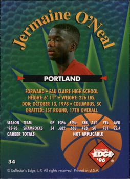 1996 Collector's Edge Rookie Rage #34 Jermaine O'Neal Back