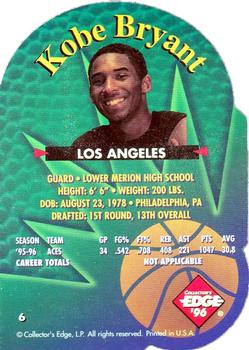 1996 Collector's Edge Rookie Rage - Die Cuts #6 Kobe Bryant Back