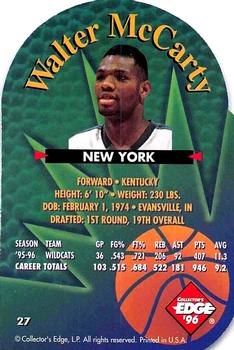 1996 Collector's Edge Rookie Rage - Die Cuts #27 Walter McCarty Back