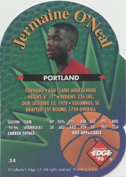 1996 Collector's Edge Rookie Rage - Die Cuts #34 Jermaine O'Neal Back