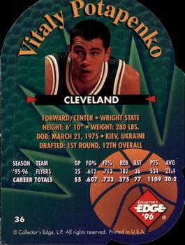 1996 Collector's Edge Rookie Rage - Die Cuts #36 Vitaly Potapenko Back