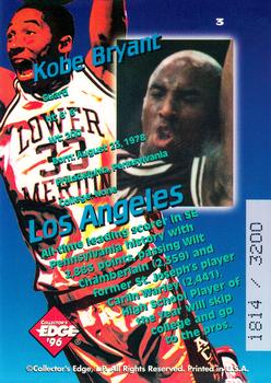 1996 Collector's Edge Rookie Rage - Key Kraze #3 Kobe Bryant Back