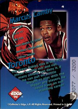 1996 Collector's Edge Rookie Rage - Key Kraze #4 Marcus Camby Back