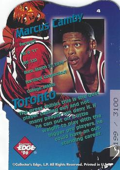 1996 Collector's Edge Rookie Rage - Key Kraze Die Cuts #4 Marcus Camby Back