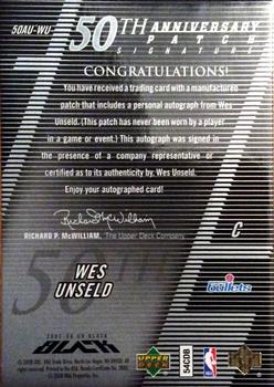2007-08 UD Black - 50th Anniversary Autographs #50AU-WU Wes Unseld Back