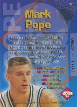 1996 Collector's Edge Rookie Rage - Radical Recruits #17 Mark Pope Back