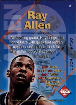 1996 Collector's Edge Rookie Rage - Radical Recruits #2 Ray Allen Back