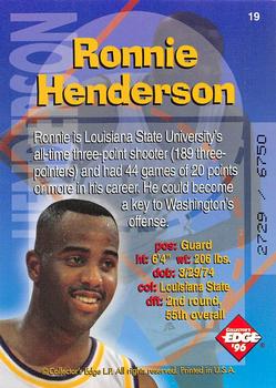 1996 Collector's Edge Rookie Rage - Radical Recruits #19 Ronnie Henderson Back