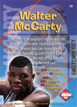 1996 Collector's Edge Rookie Rage - Radical Recruits Factory Set #13 Walter McCarty Back