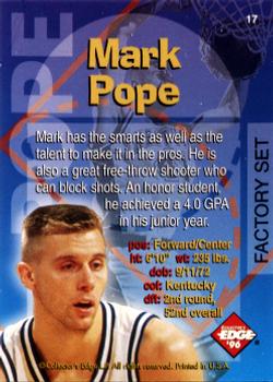1996 Collector's Edge Rookie Rage - Radical Recruits Factory Set #17 Mark Pope Back