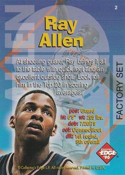 1996 Collector's Edge Rookie Rage - Radical Recruits Factory Set #2 Ray Allen Back
